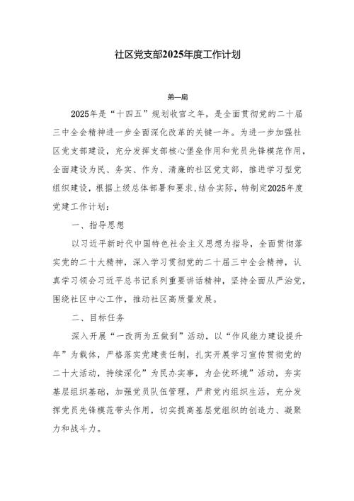 社区党支部2025工作计划4篇.docx