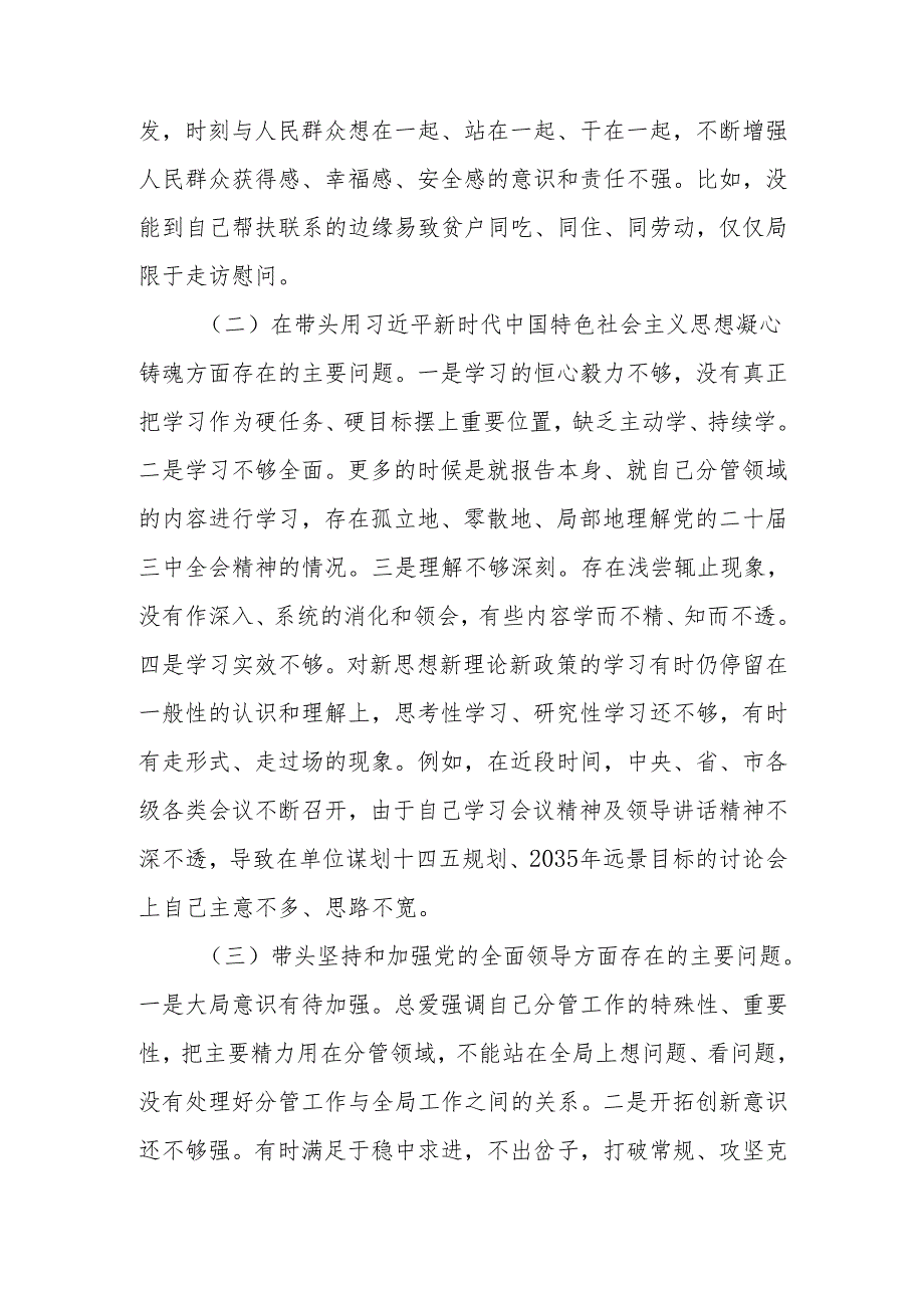 2024民主生活会个人对照检查发言材料（六个带头）.docx_第2页