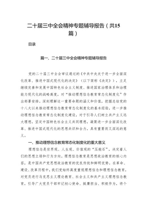 （15篇）二十三中全会精神专题辅导报告范文通用.docx