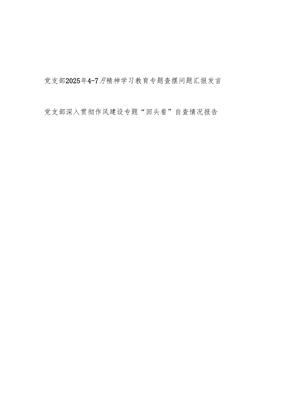 党支部2025年4-7月精神学习教育专题查摆问题汇报发言和深入贯彻作风建设专题“回头看”自查情况报告.docx_第1页