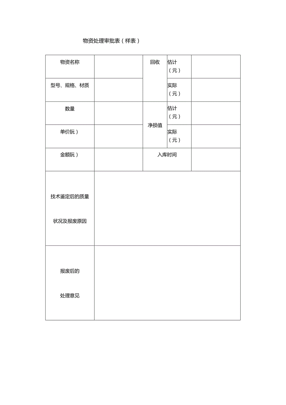 物资处理审批表（样表）.docx_第1页