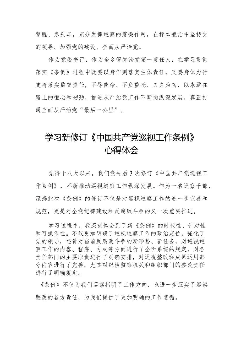 巡察干部学习2024版新修订《中国共产党巡视工作条例》心得体会(五篇).docx_第3页