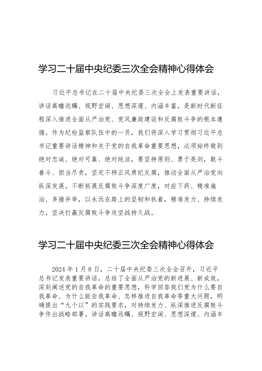 纪检人员学习贯彻二十中央纪委三次全会精神的心得体会十九篇.docx_第1页