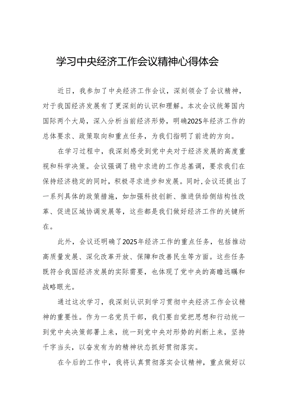 八篇学习2024年中央经济工作会议精神心得感悟发言材料.docx_第1页