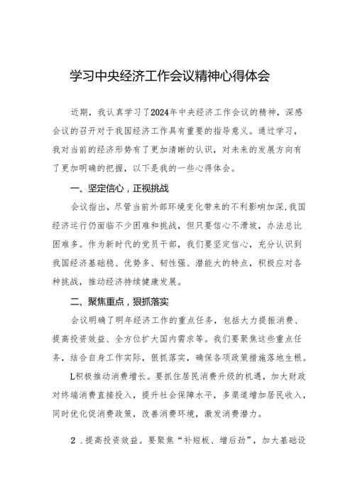 学习2024年中央经济工作会议精神学习体会精品范文十篇.docx