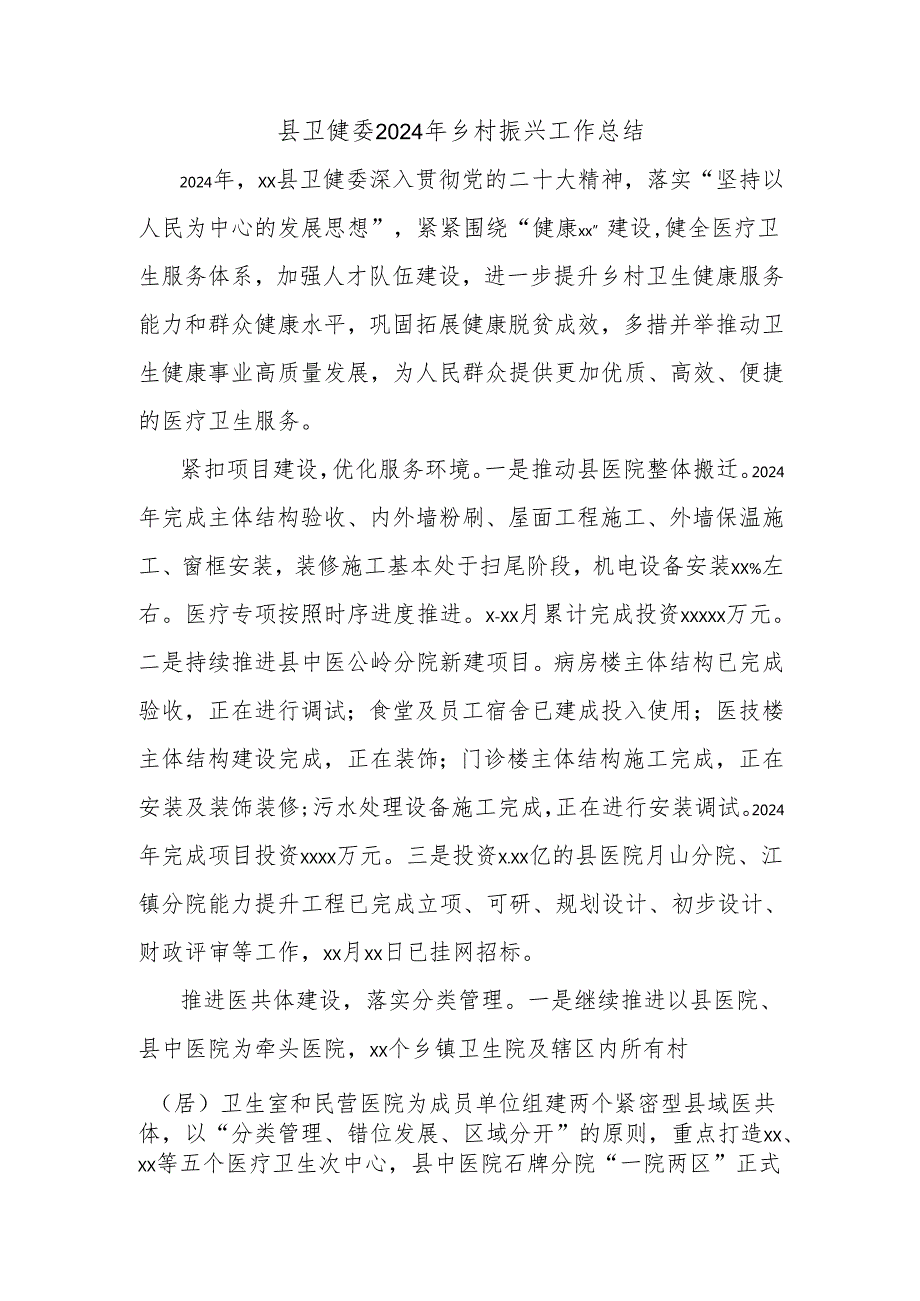 县卫健委2024年乡村振兴工作总结.docx_第1页