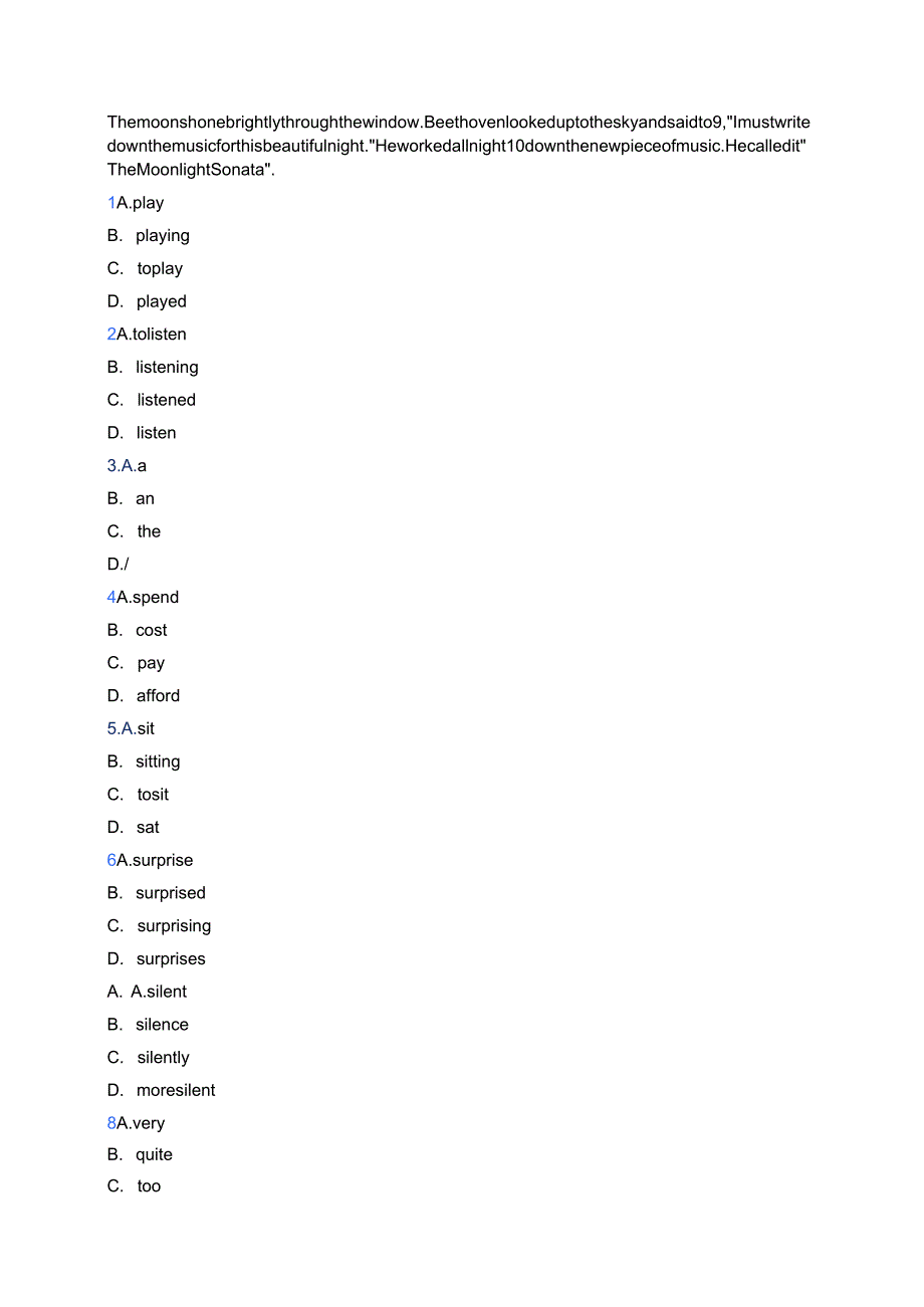 新世纪版八年级下册Lesson 2 The Moonlight Sonata随堂练习.docx_第3页