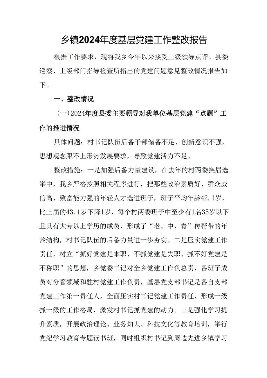 乡镇2024基层党建工作整改报告.docx_第1页