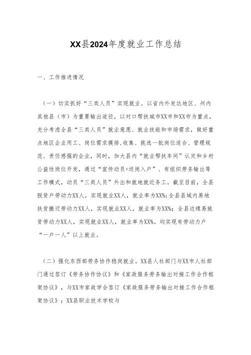 XX县2024就业工作总结.docx
