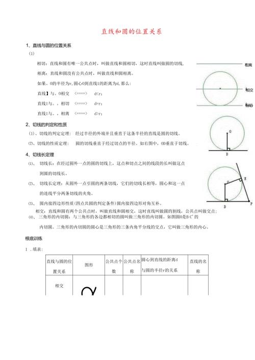 直线与圆的位置关系知识点及习题.docx