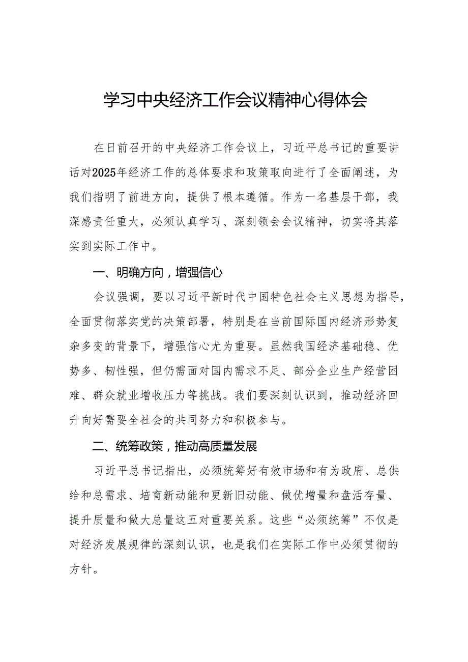 学习2024年中央经济工作会议精神交流体会十篇.docx_第1页
