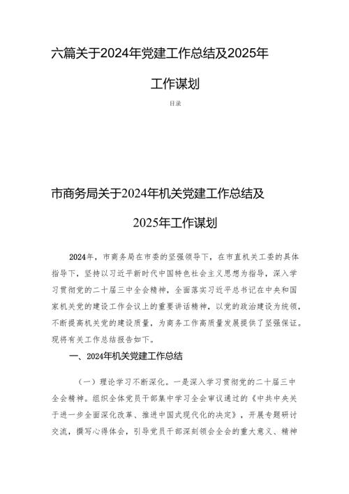 六篇关于2024年党建工作总结及2025年工作谋划.docx