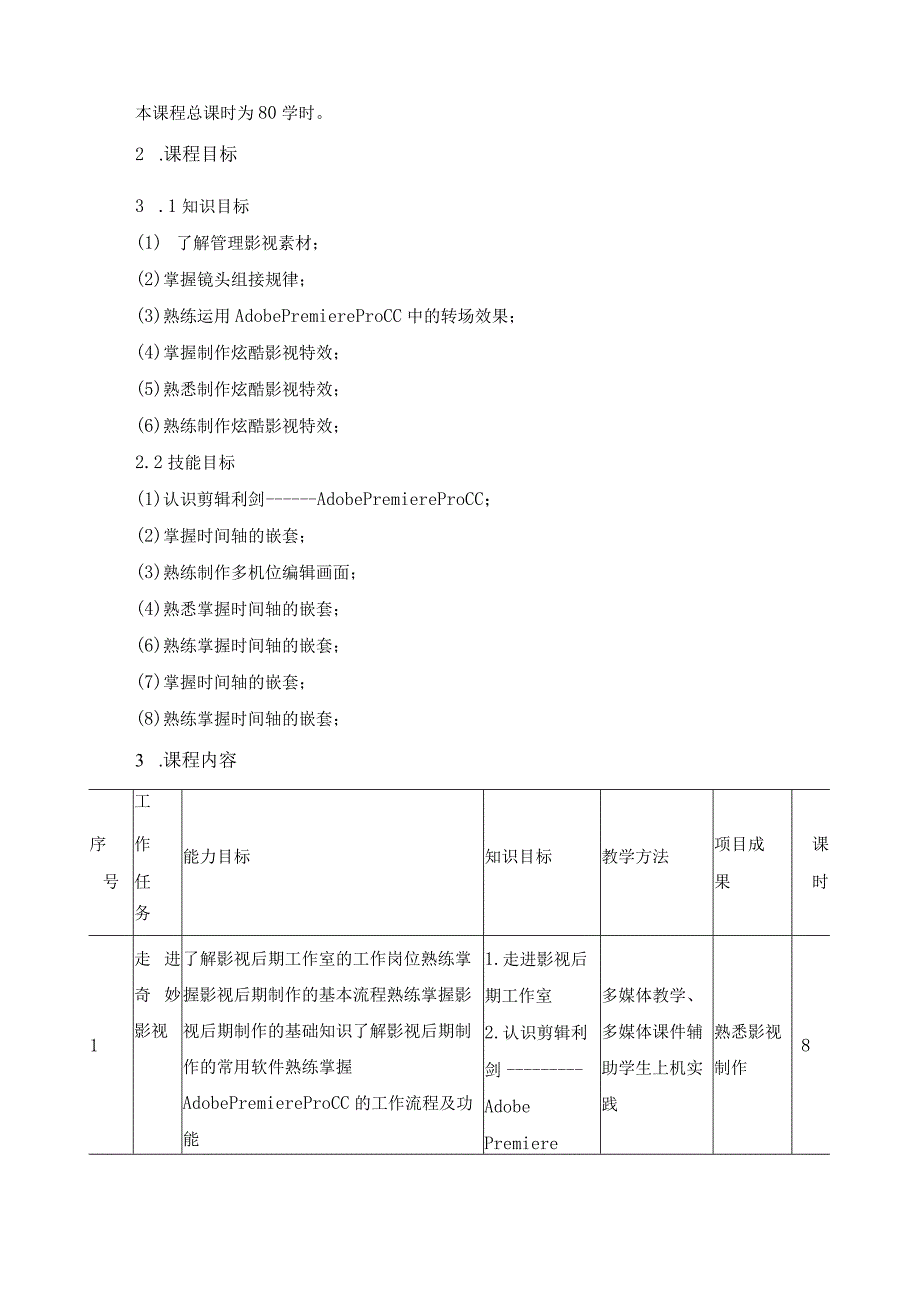 《影视后期制作案例教程》课程标准.docx_第2页