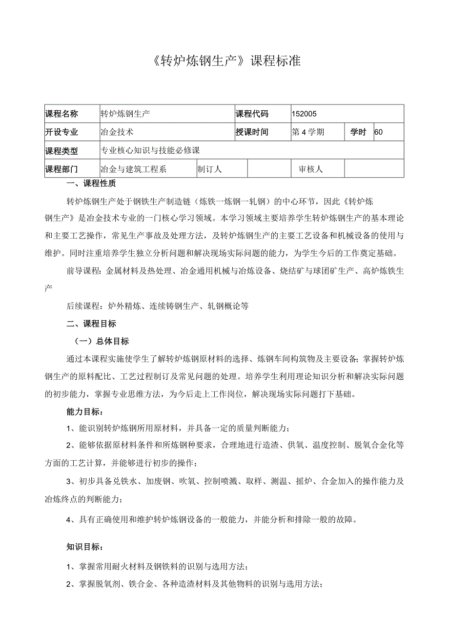 《转炉炼钢生产》课程标准.docx_第1页