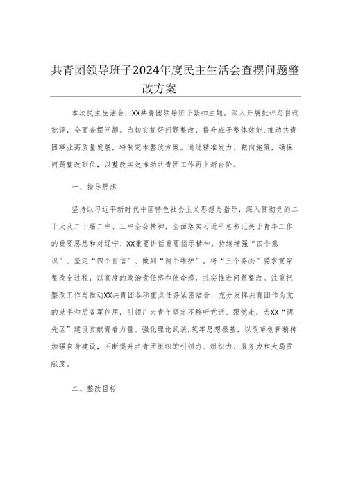 共青团领导班子2024年度民主生活会查摆问题整改方案.docx