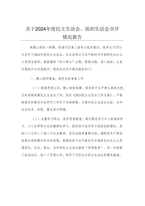 关于2024年度民主生活会、组织生活会召开情况报告.docx