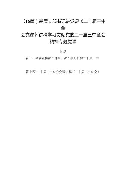 (16篇)基层支部书记讲党课《二十三中全会党课》讲稿学习贯彻党的二十三中全会精神专题党课.docx