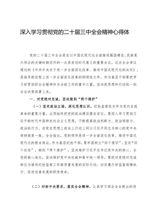 纪检监察干部深入学习贯彻党的二十三中全会精神心得体会.docx