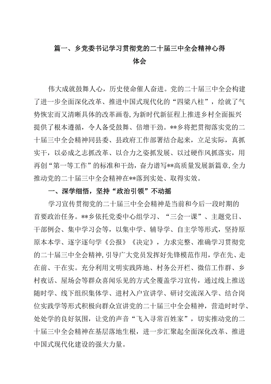 （7篇）乡党委书记学习贯彻党的二十三中全会精神心得体会集合.docx_第2页