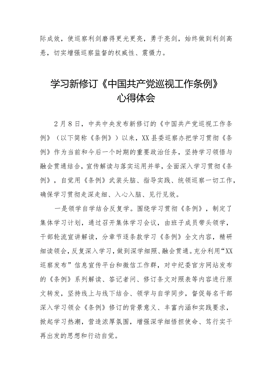 学习新修订《中国共产党巡视工作条例2024版》心得体会10篇.docx_第2页