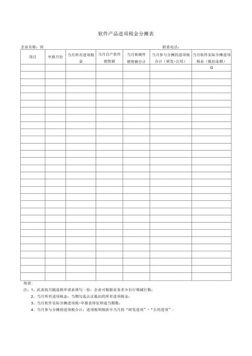 软件产品进项税金分摊表.docx