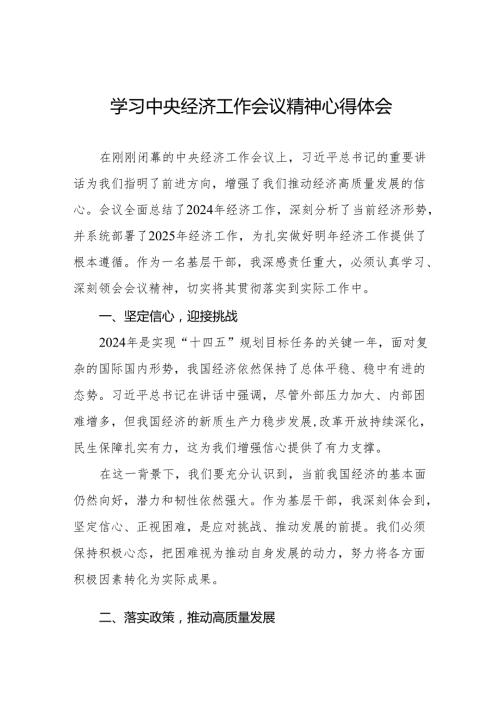 八篇党员干部学习贯彻2024年中央经济工作会议精神心得体会发言稿.docx