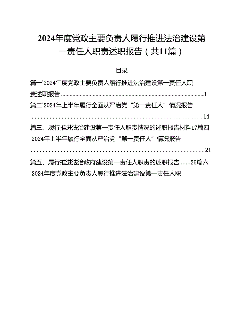 (11篇)2024党政主要负责人履行推进法治建设第一责任人职责述职报告（详细版）.docx_第1页