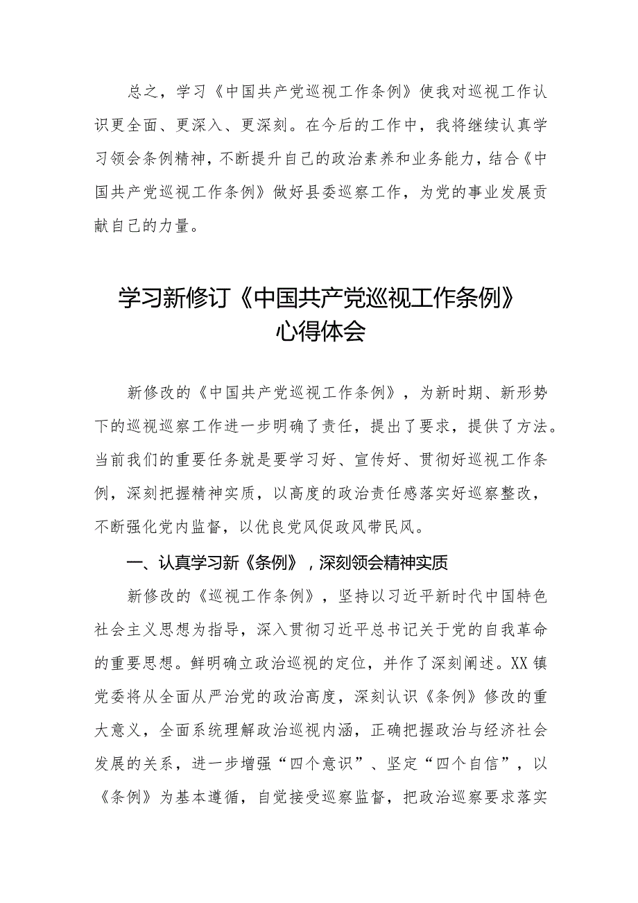 巡察干部学习2024新版中国共产党巡视工作条例的心得体会10篇.docx_第2页