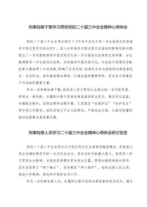 刑事检察干警学习贯彻党的二十三中全会精神心得体会7篇（最新版）.docx