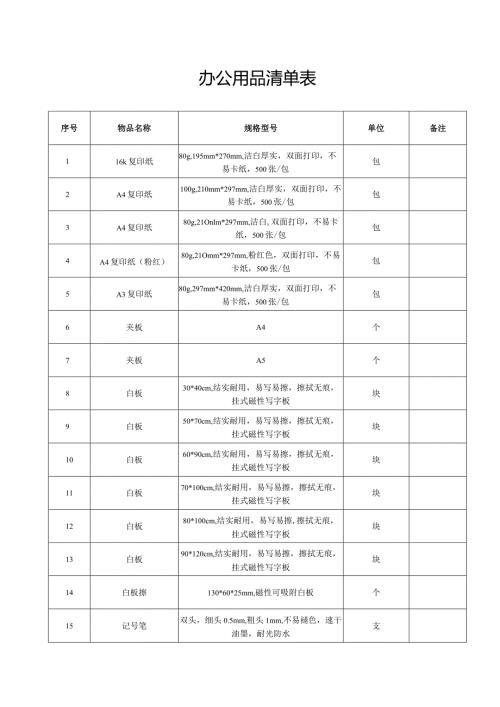 办公用品清单表.docx