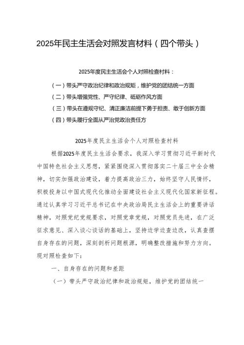 （8篇）2025年度党组民主生活个人检查材料四个带头范文.docx