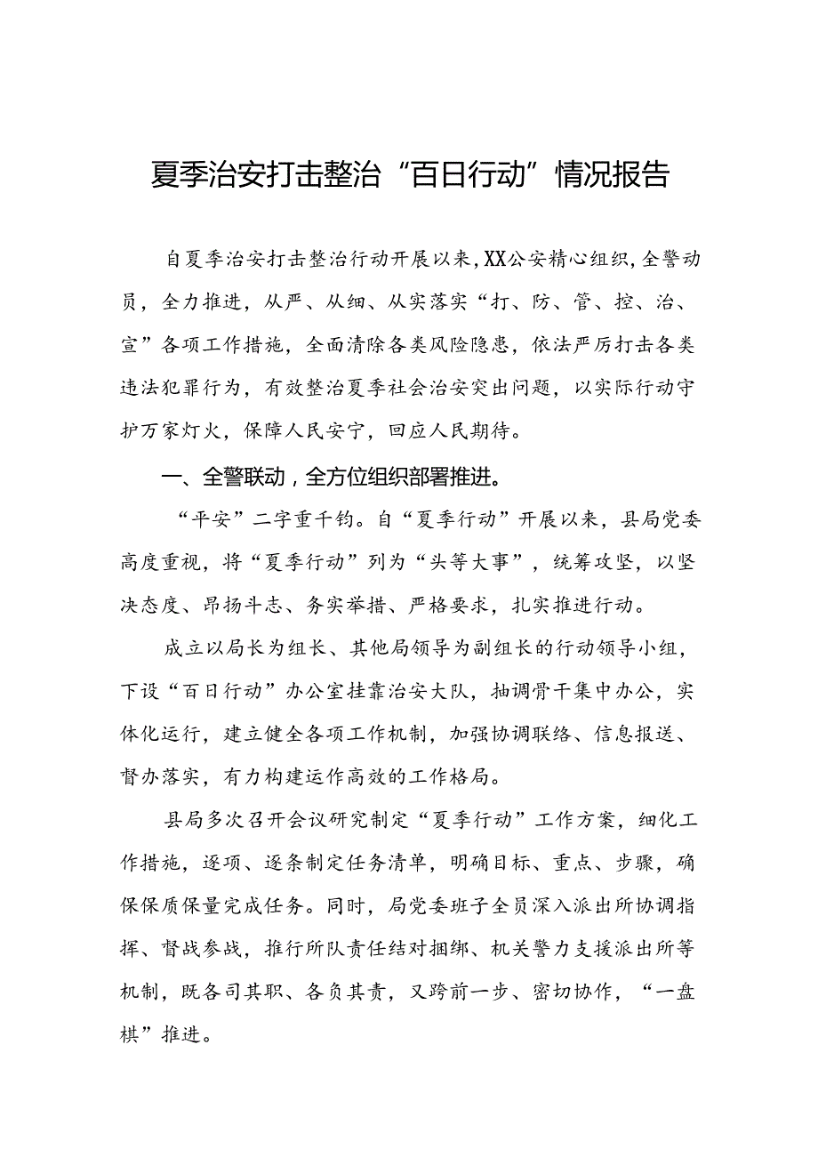 2024年公安夏季治安打击整治行动情况汇报七篇.docx_第1页