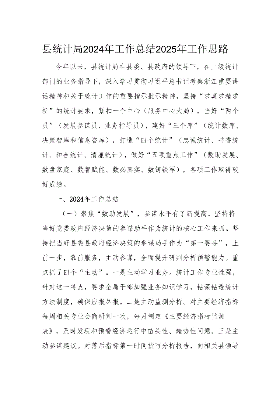 县统计局2024年工作总结2025年工作思路(1).docx_第1页