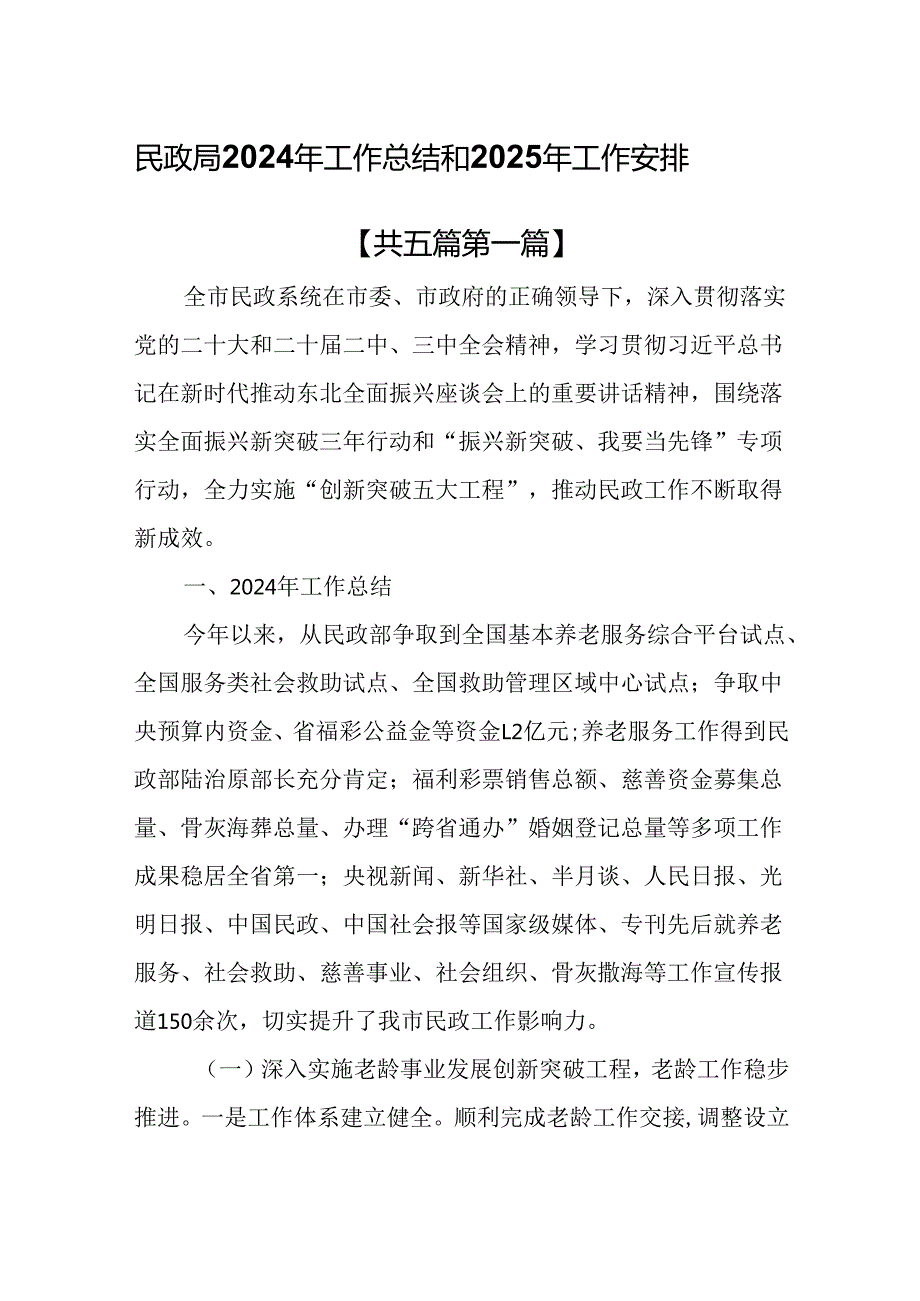 （5篇）民政局2024年工作总结和2025年工作安排.docx_第1页