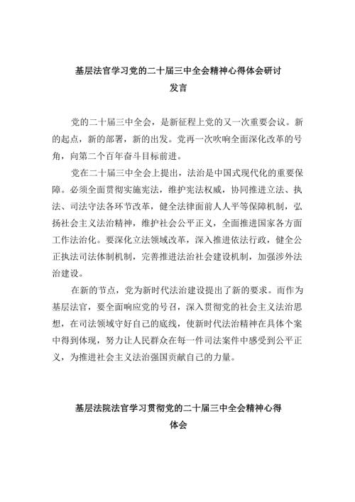 （11篇）基层法官学习党的二十三中全会精神心得体会研讨发言（精选）.docx