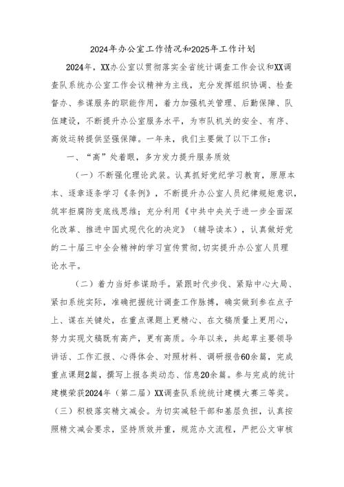 2024年办公室工作情况和2025年工作计划.docx