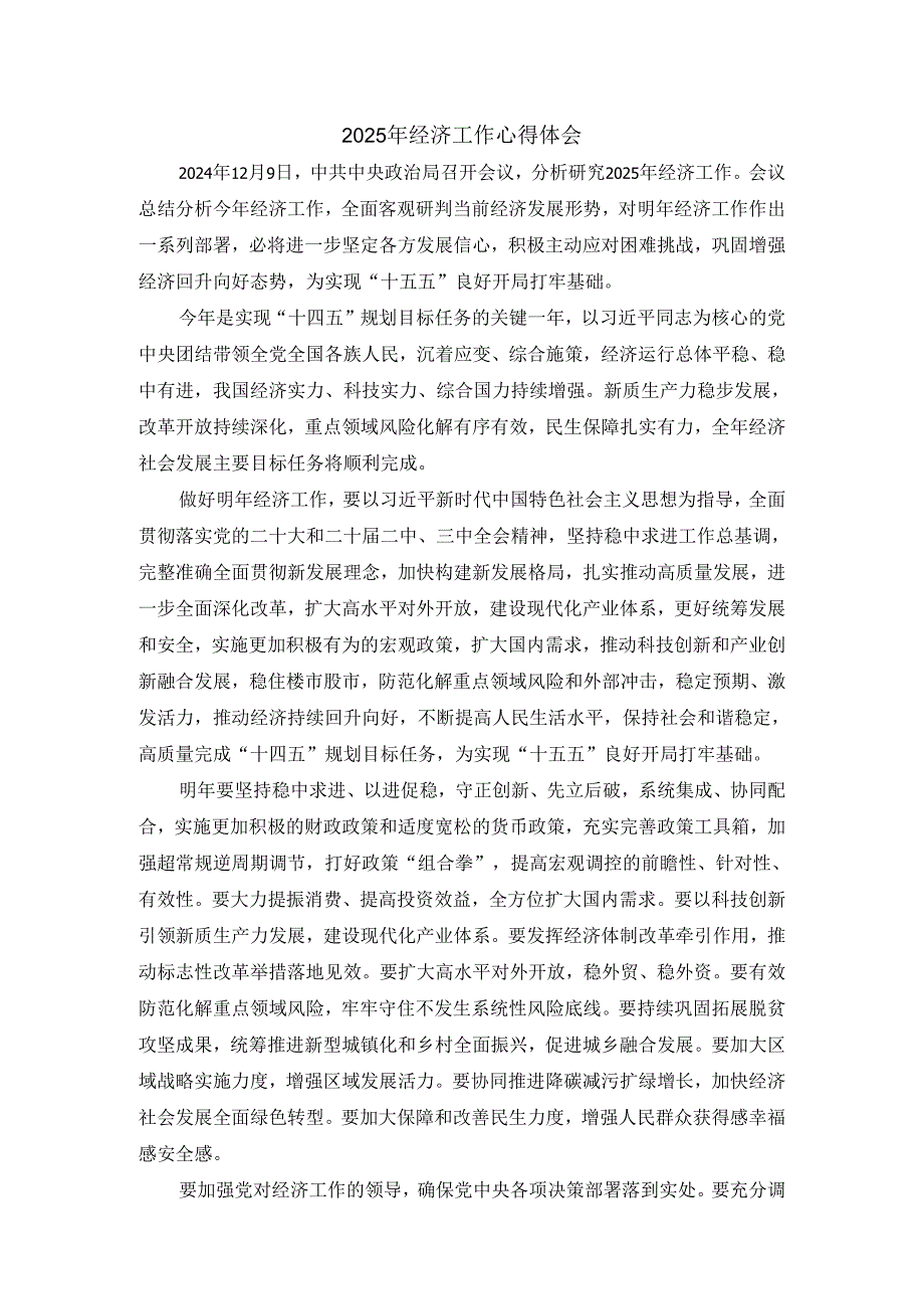 2025年经济工作心得体会.docx_第1页