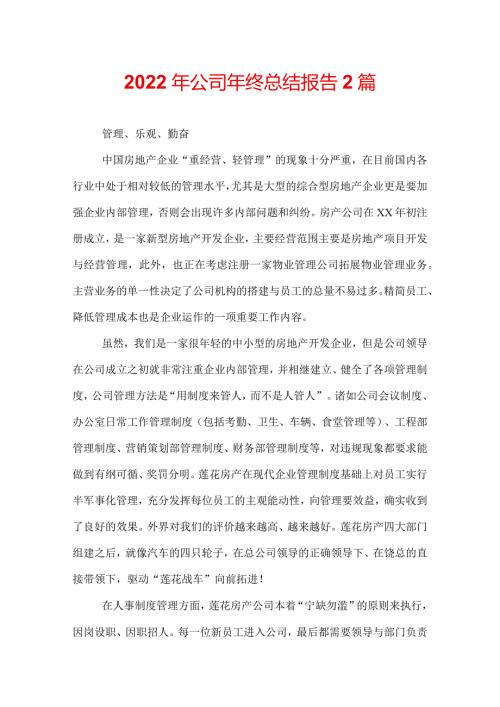 2022年公司年终总结报告2篇.docx