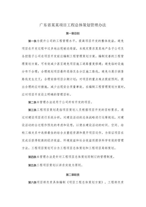 广东省某某项目工程总体策划管理办法.docx