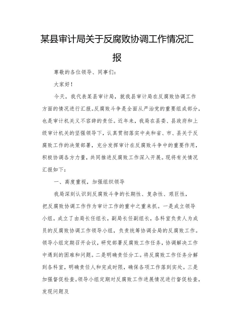 某县审计局关于反腐败协调工作情况汇报.docx_第1页