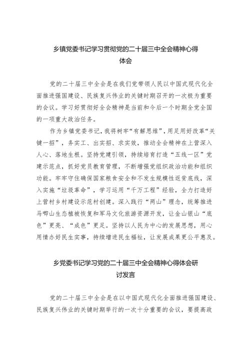 乡镇党委书记学习贯彻党的二十三中全会精神心得体会（共8篇）.docx
