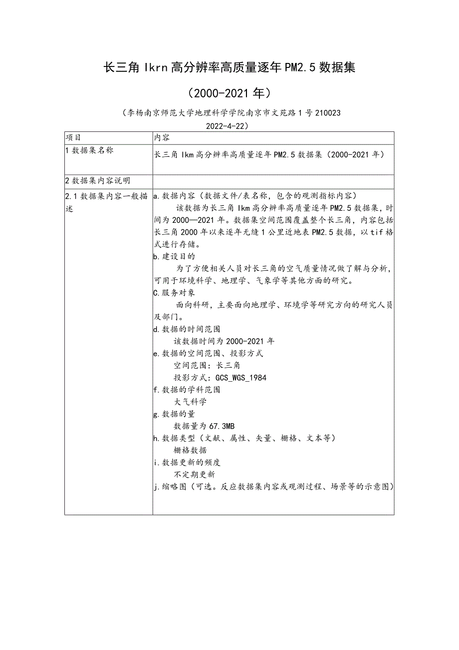 长三角1km高分辨率高质量逐年PM5数据集20002021年.docx_第1页