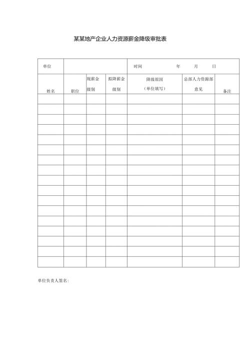 某某地产企业人力资源薪金降级审批表.docx