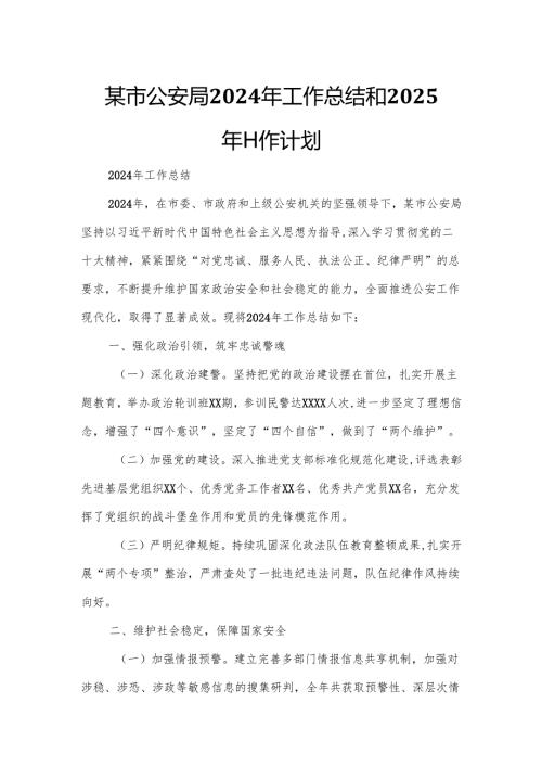 某市公安局2024年工作总结和2025年工作计划.docx