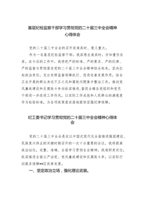 （9篇）基层纪检监察干部学习贯彻党的二十三中全会精神心得体会（详细版）(1).docx