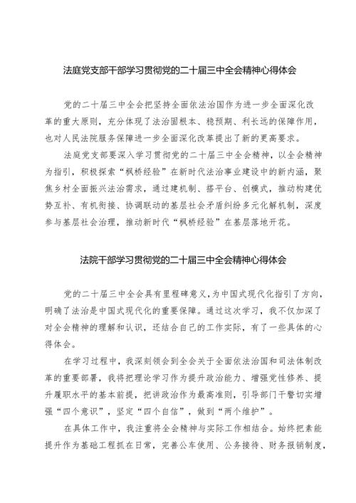 法庭党支部干部学习贯彻党的二十三中全会精神心得体会7篇（精选版）.docx