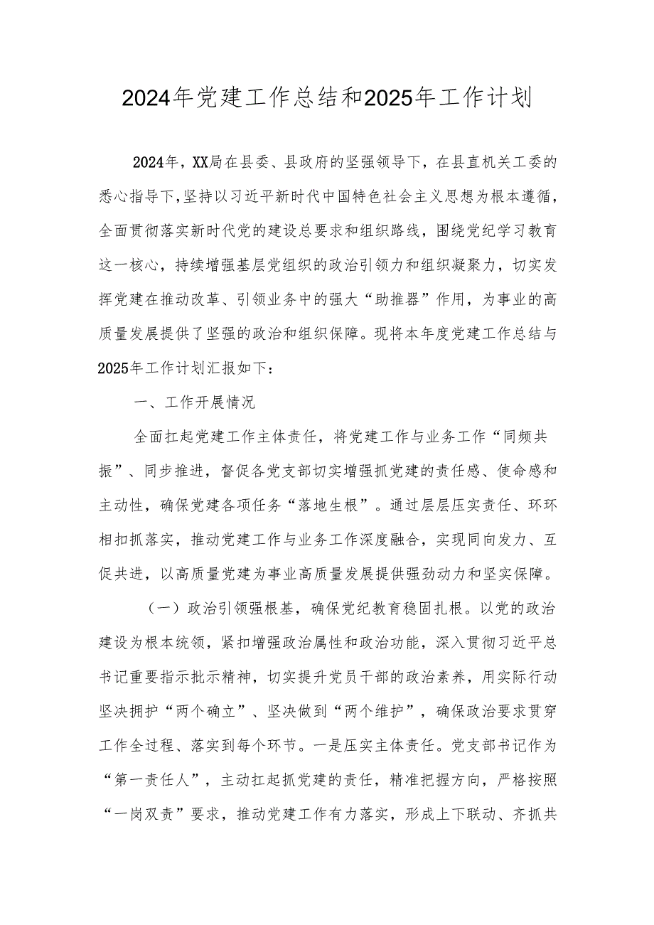 2024年党支部党建工作总结和2025年工作计划.docx_第1页