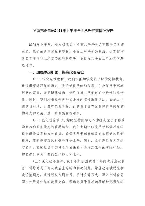 乡镇党委书记2024年上半年全面从严治党情况报告（共五篇）.docx
