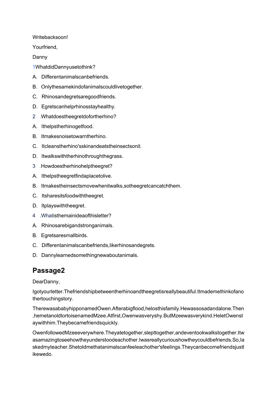 冀教版八年级下册Lesson 18 Friendship Between Animals随堂练习.docx_第3页