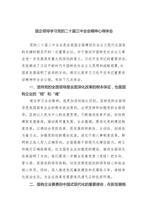 （9篇）国企领导学习党的二十三中全会精神心得体会（详细版）.docx